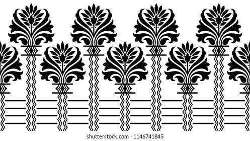 Seamless black and white floral border