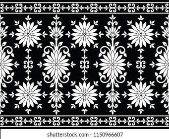 Seamless black and white floral border
