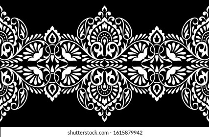 Seamless black and white floral border