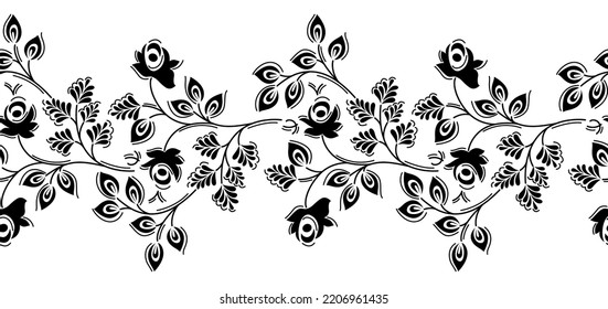 Seamless black white floral border design