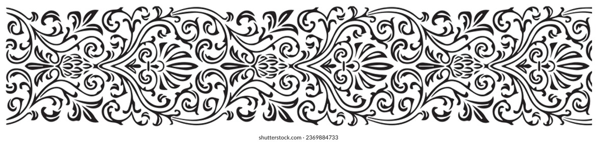 Seamless black and white floral border.