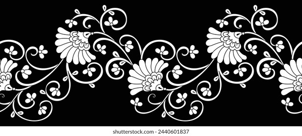 Seamless black and white floral border design