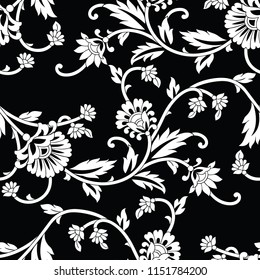 Seamless black and white floral pattern