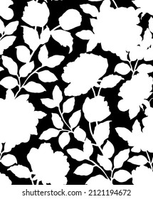 seamless black and white floral pattern. Monochrome vector illustration. Silhouettes.