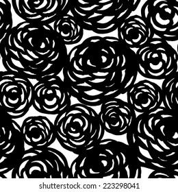 Seamless black and white floral pattern. Vector illustration