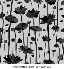 Seamless black and white floral seamless pattern. Vector hand drawn illustration.