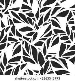 Seamless black and white floral pattern with leaves. Laser cutting ornament. Vector modern print design