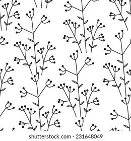 Seamless black and white floral pattern. Vector illustration