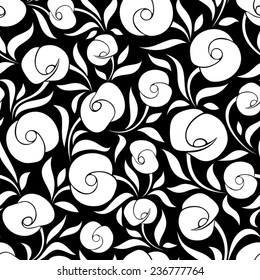Seamless black and white floral pattern. Vector illustration.