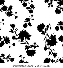 Seamless black and white floral pattern. Vector Illustration.