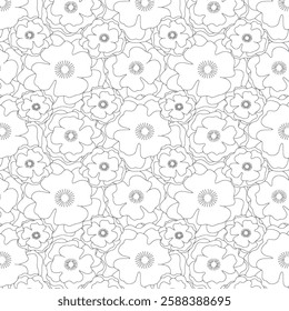 Seamless Black and White Floral Pattern for Coloring Books or Design Inspiration