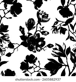 Seamless black and white floral pattern. Vector Illustration.