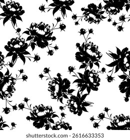 Seamless black and white floral pattern. Vector Illustration.