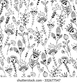 Collection Hand Drawn Flowers Plants Monochrome Stock Vector (Royalty ...