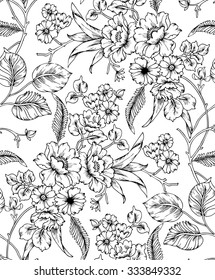 seamless black and white  floral pattern
