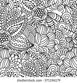 Seamless black and white floral pattern. 
