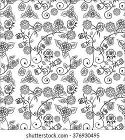 Seamless black and white floral pattern