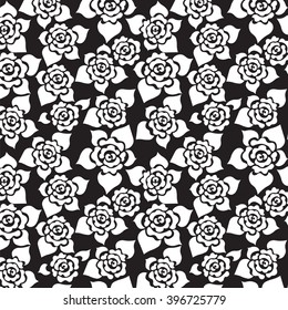 Seamless black and white floral pattern. Vector illustration