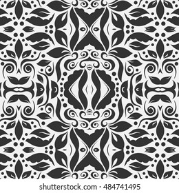 Seamless black and white floral pattern. Contemporary graphic design, seamless geometric background. Vector stylish endless texture. Tribal ethnic arabic, indian, turkish ornament