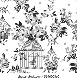 seamless black and white floral pattern