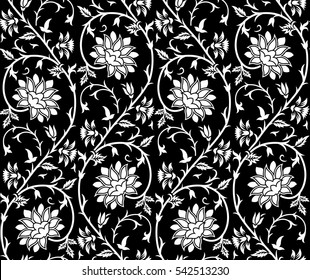 Seamless black and white floral pattern