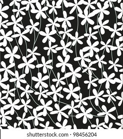 Seamless black and white floral pattern. Vector illustration