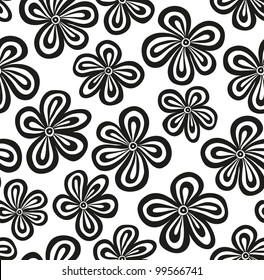 Seamless black and white floral pattern. Vector illustration
