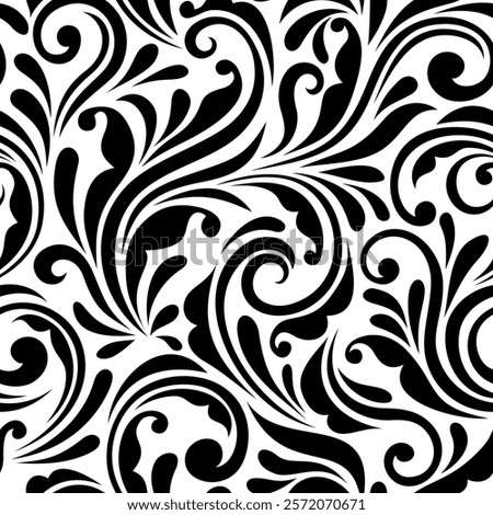 Seamless black and white floral pattern. Vector seamless floral print. Hand-drawn illustration, not AI