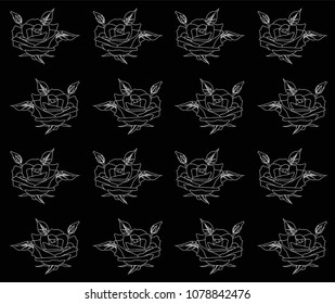 Seamless black and white floral patterns vector outlines illustration background. Colorful seamless pattern of rose flower in an abstract creative template design