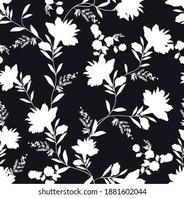 Seamless Black White Flower Pattern On Stock Vector (Royalty Free ...