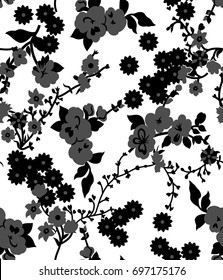 Seamless black and white flower pattern