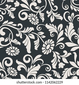 Seamless black and white flower vector pattern. Seamless wrapping paper, textile or upholstery flower print.