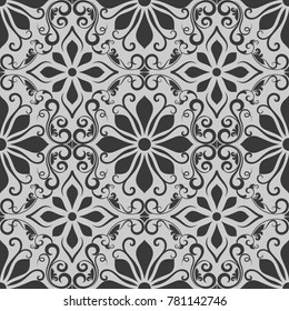 Seamless black and white flower vector background. Repeating wallpaper pattern. Seamless floral wrapping paper, textile or upholstery print. Vector illustration.