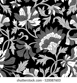 seamless black and white  flowers  Lace pattern