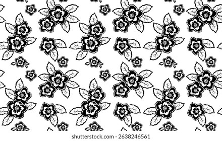 Seamless black and white flowers pattern. Abstract floral pattern.