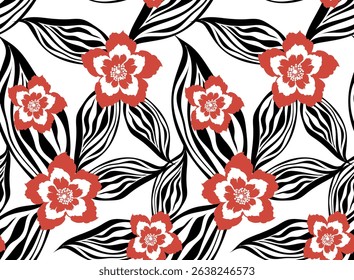 Seamless black and white flowers pattern. Abstract floral pattern.