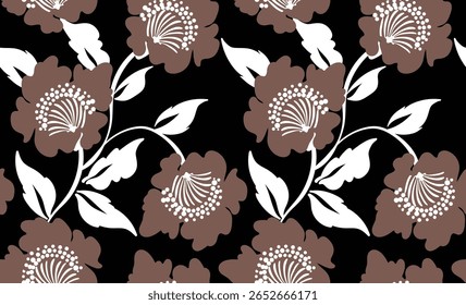 Seamless black and white flowers pattern. Abstract floral pattern.