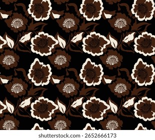 Seamless black and white flowers pattern. Abstract floral pattern.