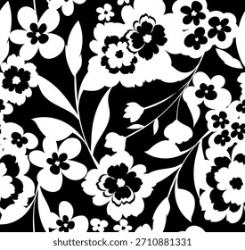 Nahtloses schwarz-weißes Blumenmuster. Abstraktes Blumenmuster.