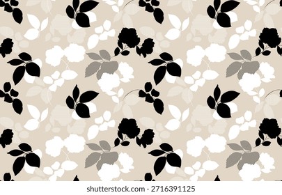 Patrón de flores blancas y negras sin costuras. Abstractas patrón floral.