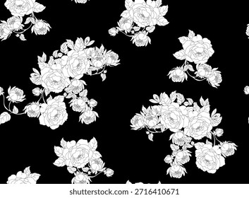 Patrón de flores blancas y negras sin costuras. Abstractas patrón floral.