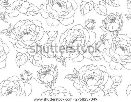Seamless black and white flowers pattern in vector. Abstract line flower pattern design