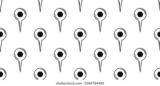 Seamless Black and White Geolocation Pin Icon Pattern, Minimalistic Doodle Design on White Background for Navigation and Mapping Concepts Keywords