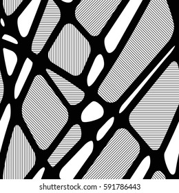 Seamless black and white geometric abstract pattern with hatched figures