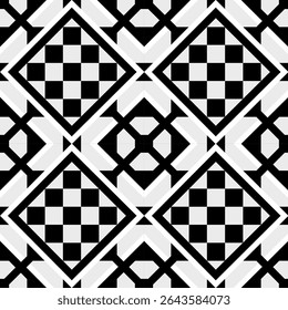  Seamless black and white geometric checkerboard pattern for textile and game board design
