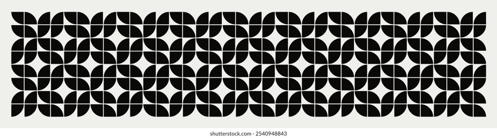 Seamless black and white geometric floral pattern. Repeated and decorative design that can be used for packaging, decorating, interior design, wallpapers, banners, and more.