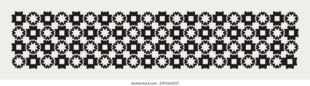 Seamless black and white geometric floral pattern background. Repeated and decorative design that can be used for packaging, decorating, interior design, wallpapers, banners, and more.