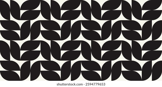 Seamless black and white geometric floral pattern. Repeated and decorative design that can be used for packaging, decorating, interior design, wallpapers, banners, and more.