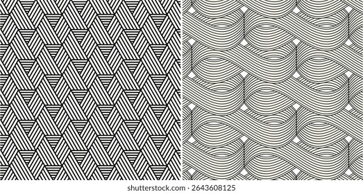 Seamless Black and White Geometric Line Pattern – Optical Abstract Background Set