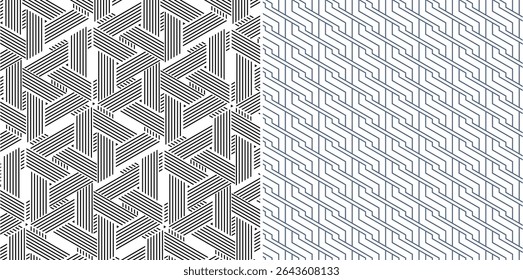 Seamless Black and White Geometric Line Pattern – Optical Abstract Background Set